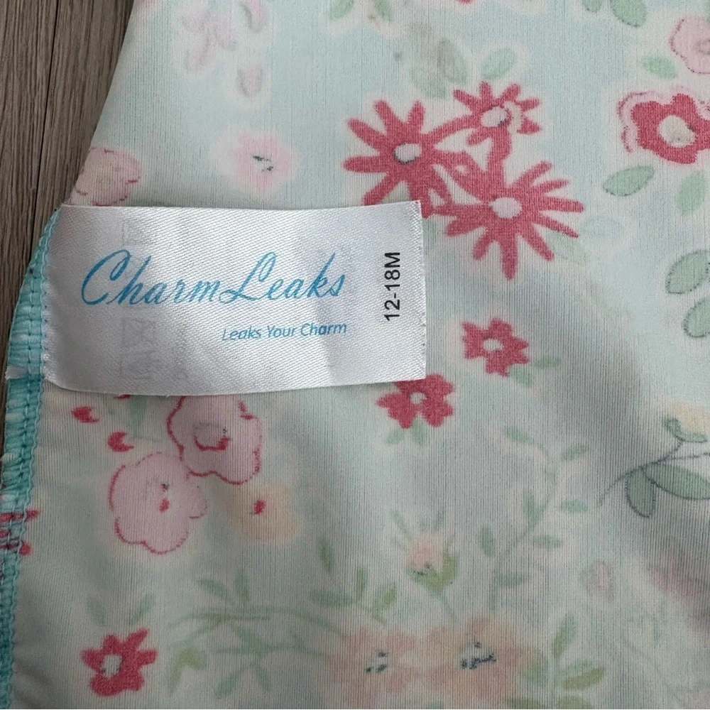 Charm Leaks Baby Swimsuit Romper Zipper 12-18 months Blue Floral Print UPF 50+
